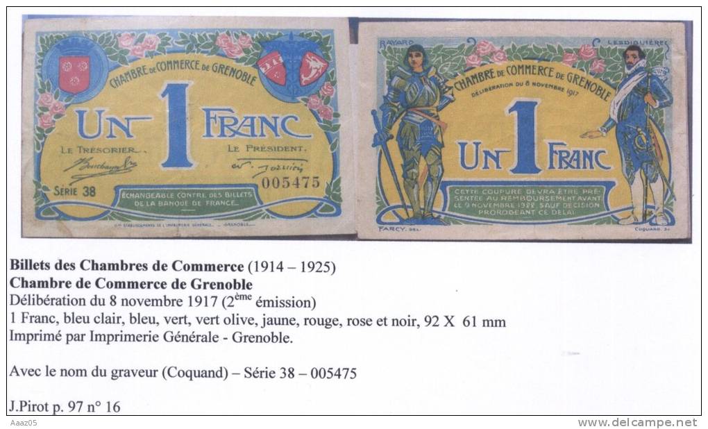 Lot De 3 Billets Des Chambres De Commerce, Grenoble (38-Isère), Dauphiné - Chambre De Commerce