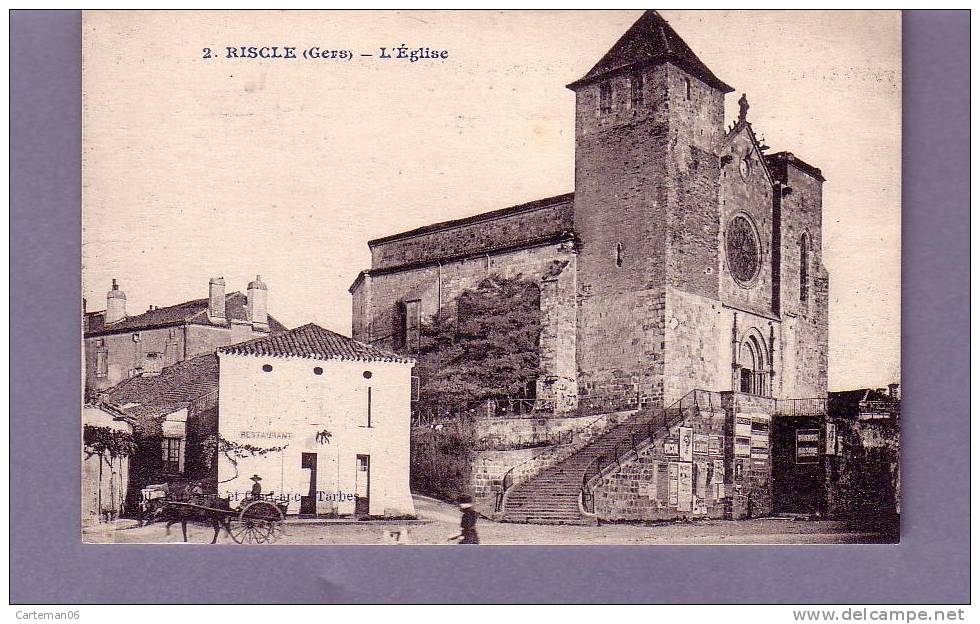 32 - Riscle - L'église - Editeur: ? N° 2 (attelage) - Riscle