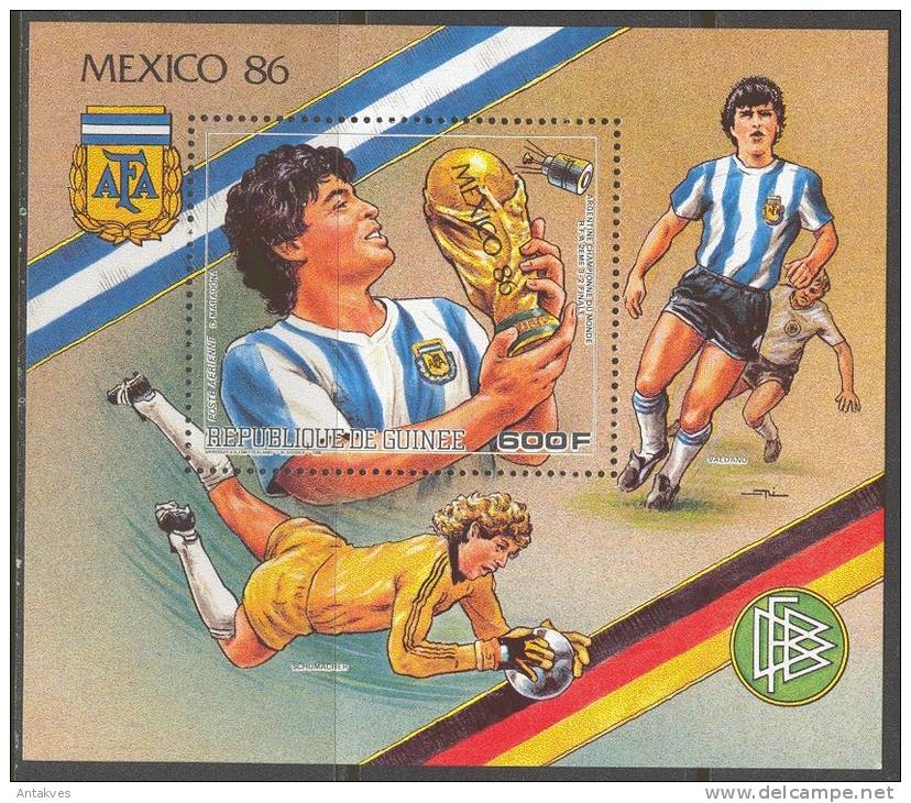 Gvinea Football Soccer FIFA World Cup Mexico 1986 Maradona Champion Block MNH - 1986 – Messico