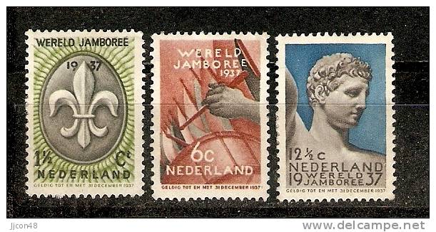 Nederland 1937 World Scout Jamboree   (*) Mi.301-303  MM - Unused Stamps