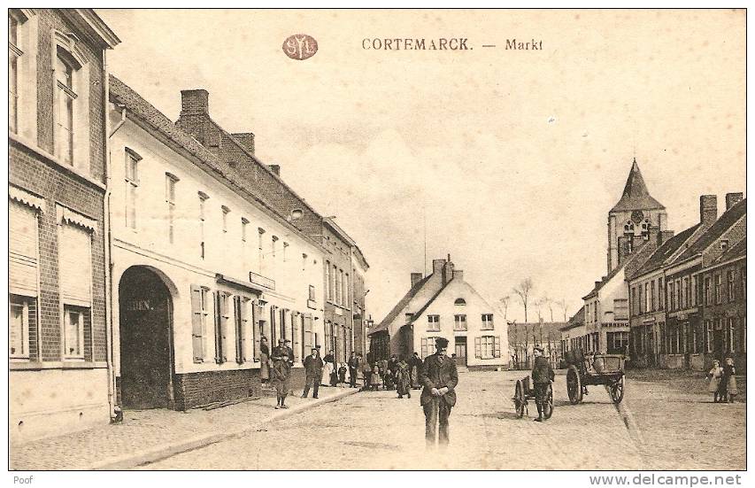 Cortemarck / Kortemark : Markt  Met Boerenkar, Herberg , Kerk , ....1916 - Kortemark