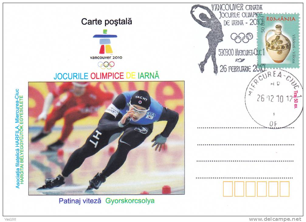 Jeux Olimpiques Vancouver 2010 Patinage Artistique,stamp Obliteration Concordante On Card - Romania. - Hiver 2010: Vancouver