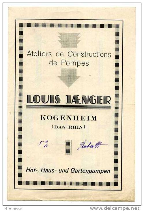 / TARIF CATALOGUE /  KOGENHEIM / LOUIS JAENGER / ATELIER DE CONSTRUCTION DE  POMPES / - Zwitserland