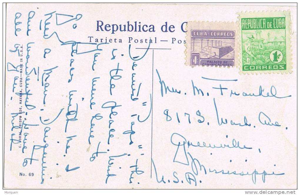 Postal De Habana (Cuba)  A Estados Unidos - Cartas & Documentos