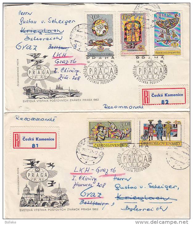 Tchècoslovaquie - 2 Lettres Recommandées De 1962 - Avec Vignettes De L'expo - Storia Postale