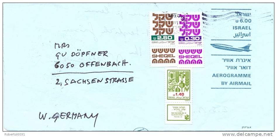 Israel 1983 Aerogramme By Airmail To Germany Franked With Stamps 2,80 And 1,40 And 0,30 Sheqel All With Tabs - Lettres & Documents