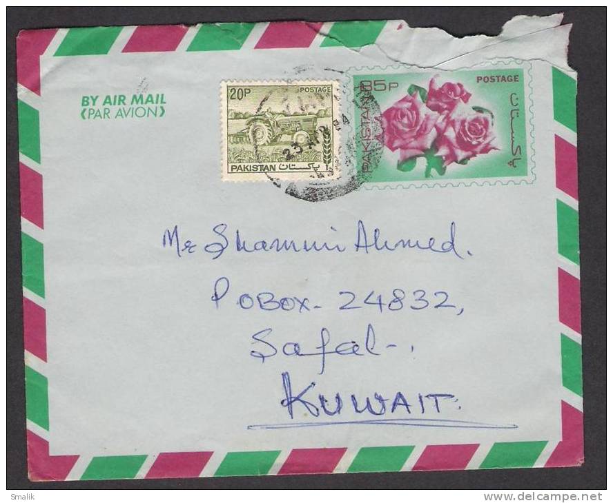 Pakistan Postal Stationery 85 Paisa Airmail Envelope, Roses, Agriculture, Postal Used As Scan - Pakistan