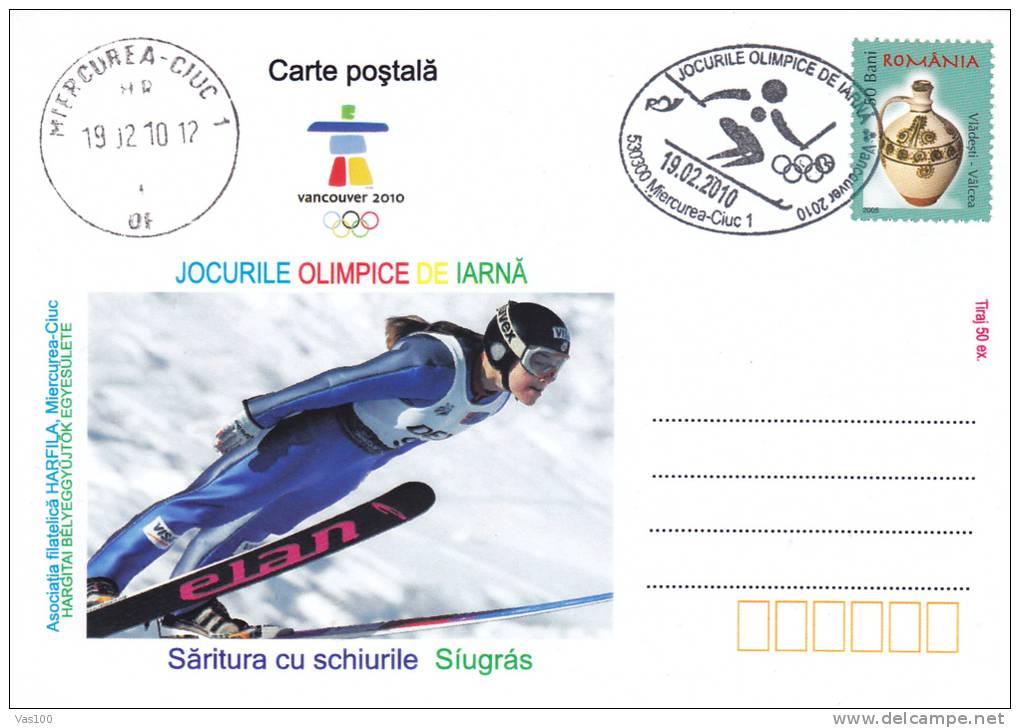 Jeux Olimpiques Vancouver 2010  SKI SARITURI,stamps Obliteration Concordante On Card - Romania. - Winter 2010: Vancouver