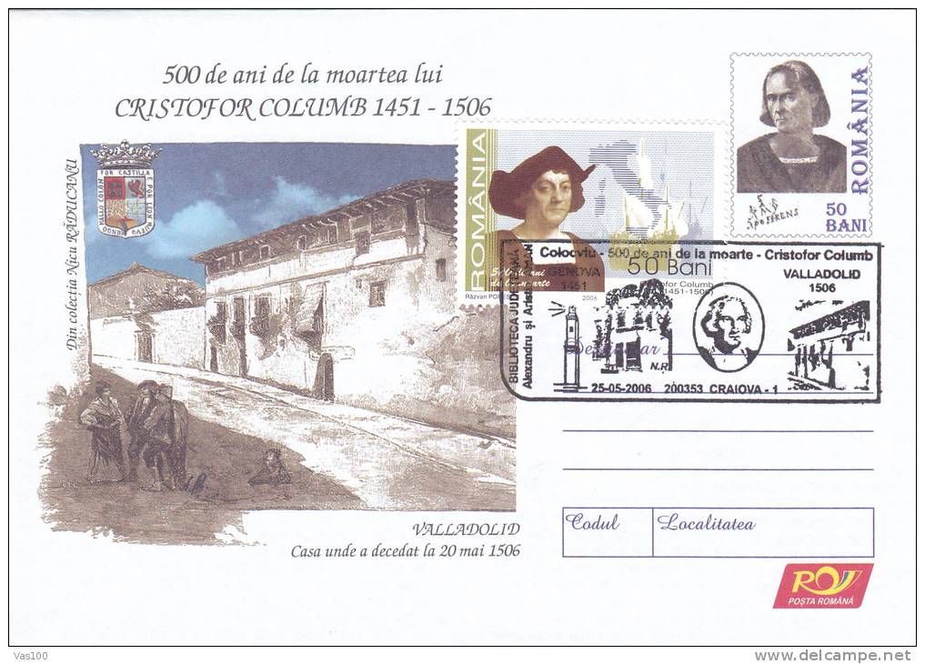 Christophe Colomb Explorer 2006 Cover Stationery Entier Postal + Stamps Special Obliteration Romania. - Christophe Colomb