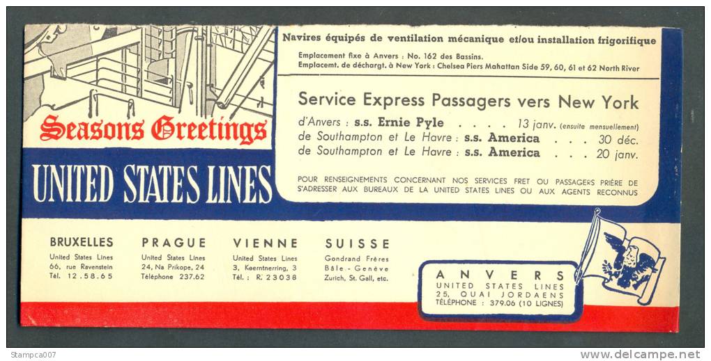 Vloeipapier - Buvard - United States Lines - Seasons Greetings New York - Transports