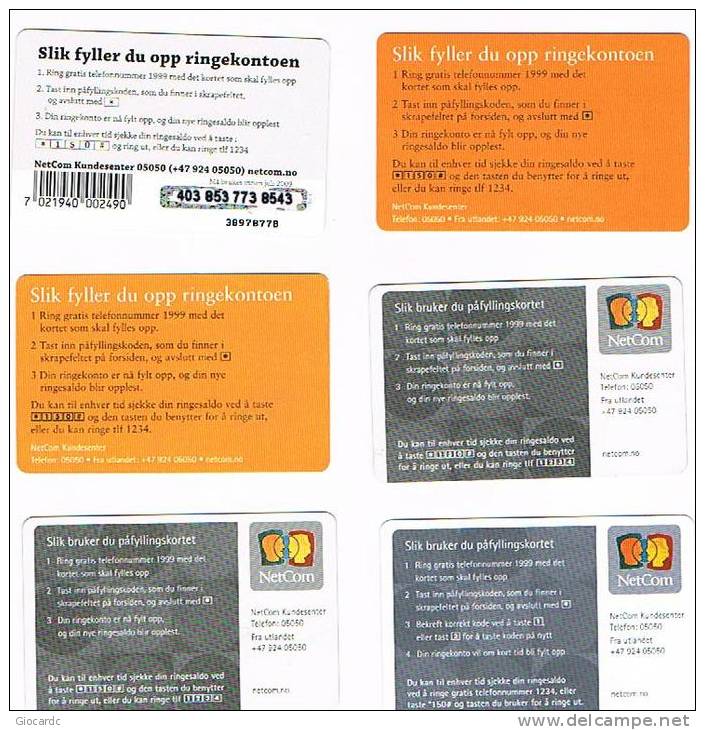 NORVEGIA (NORWAY) - NETCOM (RECHARGE GSM) -  LOT OF 6 DIFFERENT NET COM    - USED ° - RIF. 3908 - Noorwegen