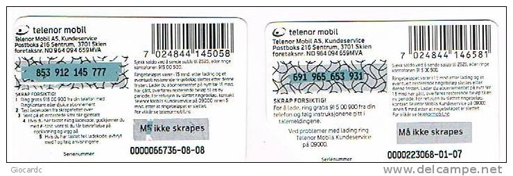 NORVEGIA (NORWAY) - TELENOR MOBILE (RECHARGE GSM) -  DJUICE,  LOT OF 2 DIFFERENT   - USED °  -  RIF. 3921 - Noorwegen