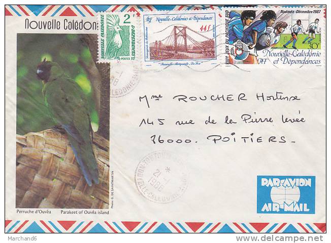 NOUVELLE CALEDONIE LETTRE PERRUCHE D OUVEA N°492.503.547 EN 1988 EN LETAT - Storia Postale