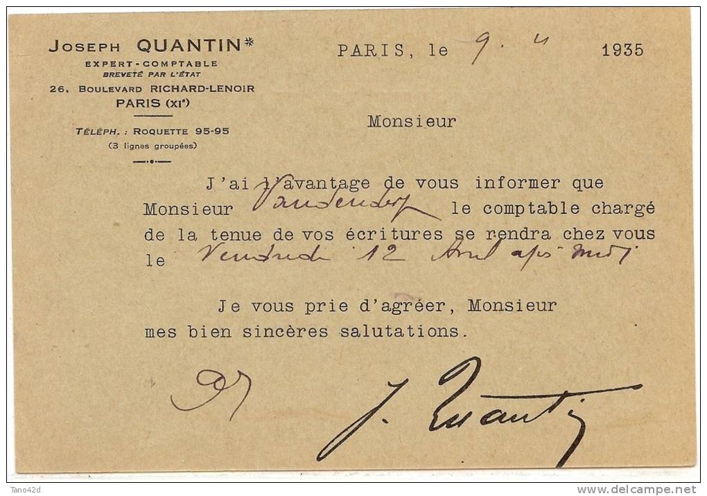 REF LDR5 / 6 - EP CP PAIX 40c REPIQUAGE QUANTIN  PARIS / LA GARENNE COLOMBES 9/4/1935 - Bijgewerkte Postkaarten  (voor 1995)