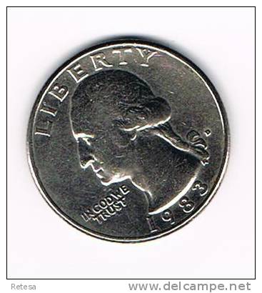 U.S.A.  WASHINGTON  1/4 DOLLAR  1983 D - 1932-1998: Washington
