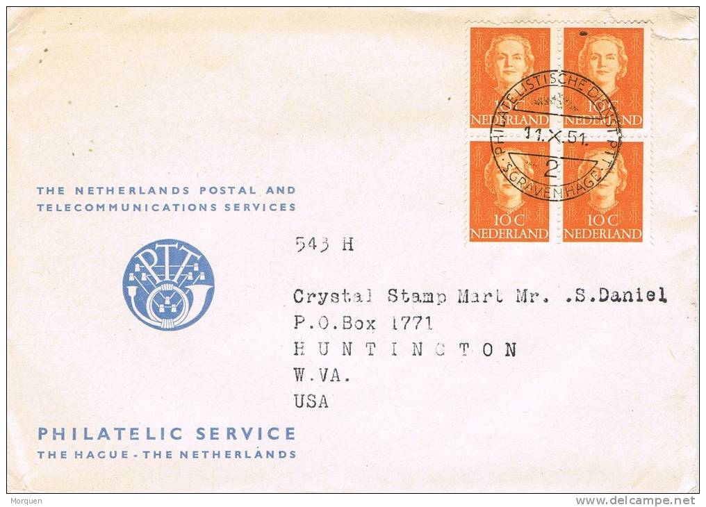Carta Servicio Filatelico HOLANDA 1952. Reina Juliana P.T.T. - Brieven En Documenten