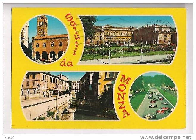 SALUTI DA MONZA VEDUTINE CARTOLINA FORMATO GRANDE VIAGGIATA - Monza