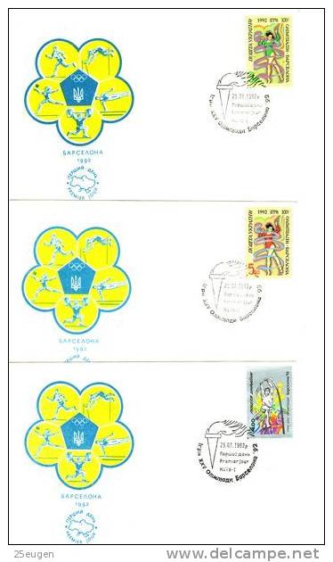 UKRAINE 1992 MICHEL NO: 83-85 FDC - Zomer 1992: Barcelona