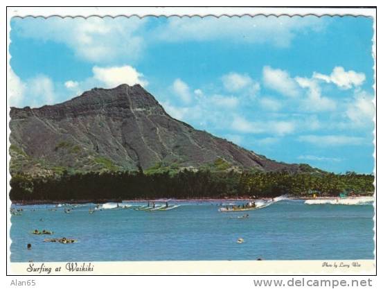 Surfing Waikiki Diamond Head,  C1960s/70s Vintage Postcard - Oahu