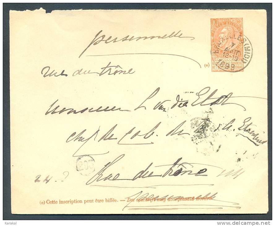 België Belgique Enveloppe 5 1893 Obl. 295 Bruxelles Midi Vers Bruxelles 7 Août 1899 - Covers