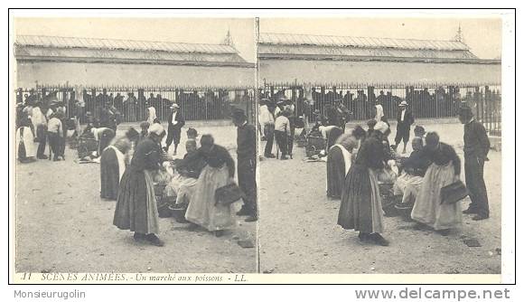 CARTE STEREO SCOPIQUES )) SCENES ANIMEES  LL  11  UN MARCHE AUX POISSONS  /  ANIMEE - Estereoscópicas