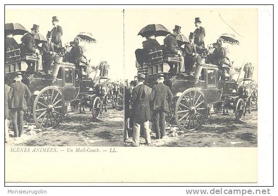 CARTE STEREO SCOPIQUES )) SCENES ANIMEES  LL  15  UN MAIL COACH   Diligence /  ANIMEE - Stereoskopie