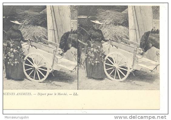 CARTE STEREO SCOPIQUES )) SCENES ANIMEES  LL  22 DEPART POUR LE MARCHE - Stereoscope Cards