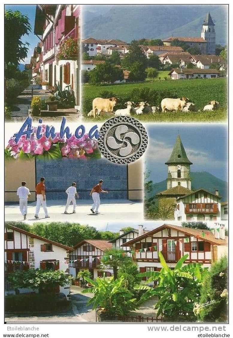 2 Cartes Pyrenees Atlantiques, Beau Village De France, AINHOA (64) (église Romane, Maison) (pelote Basque) - Ainhoa