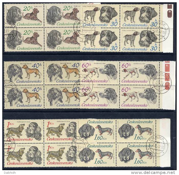 CZECHOSLOVAKIA 1973 Hunting Dogs Set In Blocks Of 4 Used.  Michel 2154-59 - Gebraucht