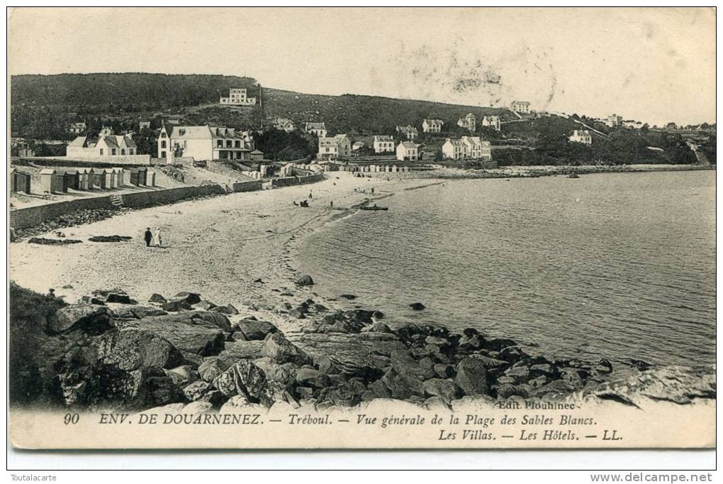 CPA 29 ENVIRONS DE DOUARNENEZ TREBOUL LA PLAGE DES SABLES BLANCS LES VILLAS LES HOTELS 1915 - Tréboul