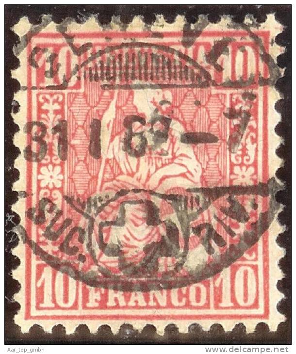 Heimat GE Genève Suc.Riv. 1882-01-31 Vollstempel 10 Rp. Sitzende Helvetia Faserpapier - Used Stamps