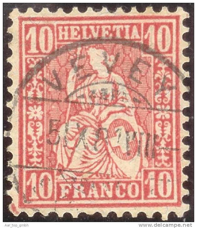 Heimat VD Vevey 1881-09-05 Vollstempel 10 Rp. Sitzende Helvetia Faserpapier Zu#46 - Used Stamps