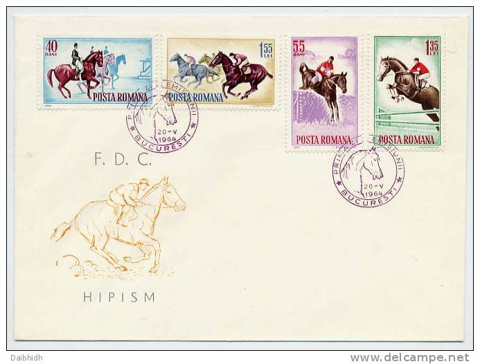 ROMANIA 1964 Equestrian Sports Set On FDC.  Michel 2276-79 - Hippisme