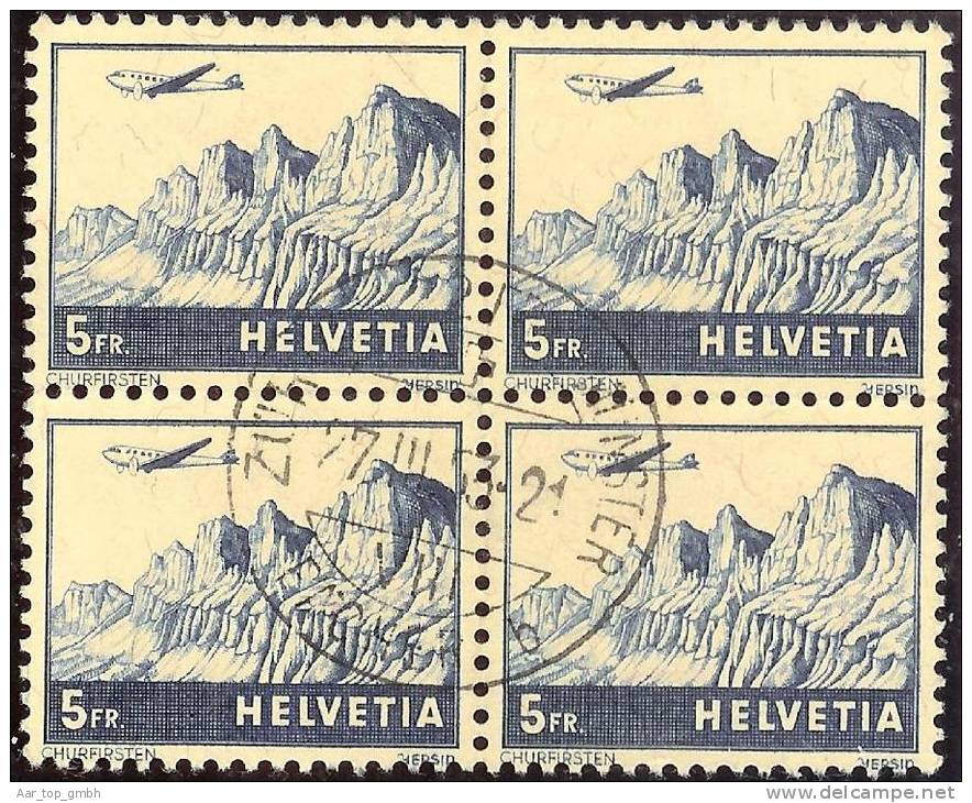 Schweiz Flugpost 1941 Zu#FP34 Mi#394 Viererblock Mit Zentrumsstempel - Usati