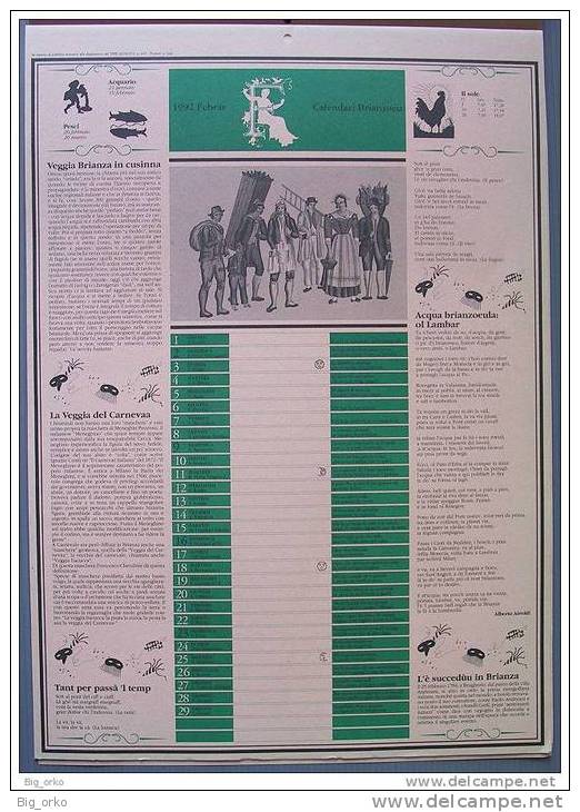 CALENDARI BRIANZOEU (immagini, Annotazioni Di Tradizioni E Cultura Varia Brianzola) - 1992 - Grand Format : 1991-00