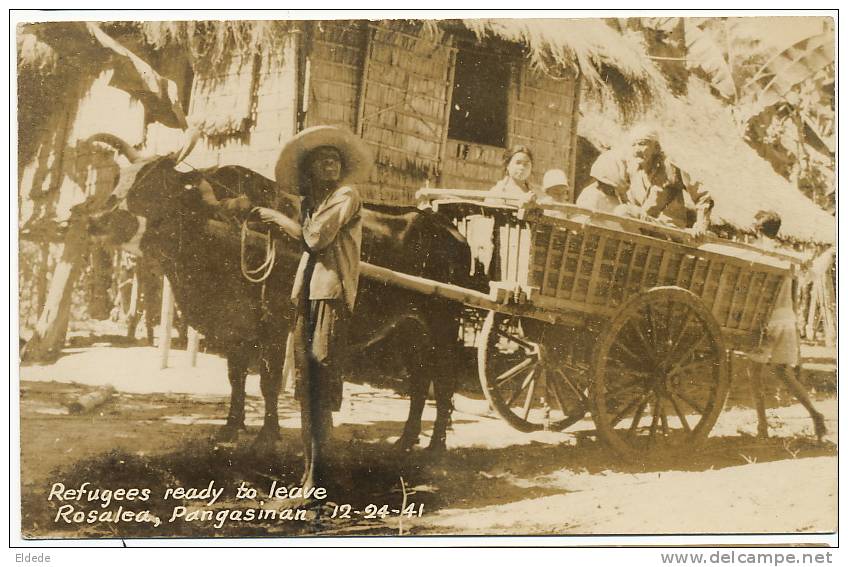 Real Photo Refugees Ready To Leave Rosales, Pangasinan Dec. 24 1941 WWII Against Japanese - Filippijnen