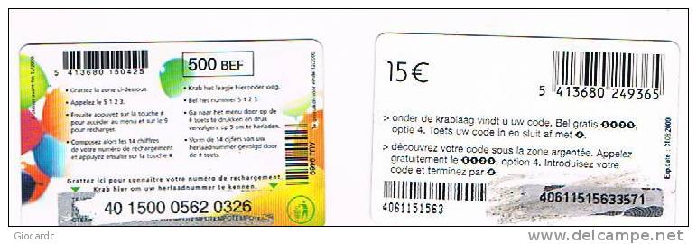 BELGIO (BELGIUM) - MOBISTAR (GSM RECHARGE)  - LOT OF 2 DIFFERENT - USED  - RIF. 5090 - [2] Prepaid & Refill Cards