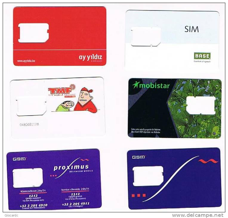 BELGIO (BELGIUM) - (GSM)  - LOT OF 6 SIM CARD DIFFERENT -  USED WITHOUT CHIP  -  RIF. 5083 - Cartes GSM, Recharges & Prépayées