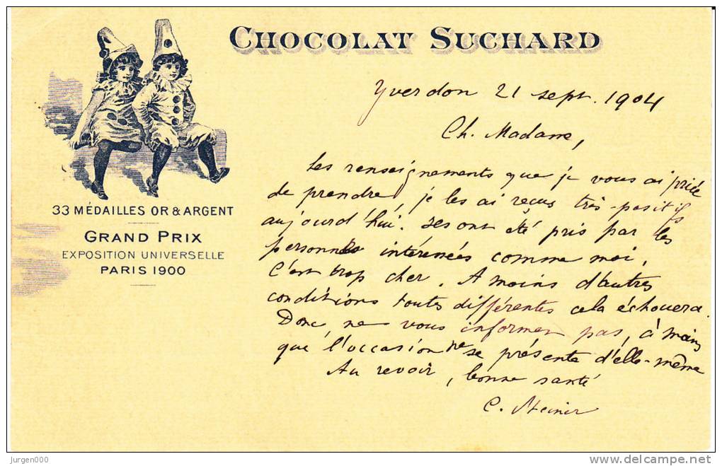 Zwitserland, Entier 1904, Chocolat Suchard, Van Yverdon Naar Vevey (4575) - Carnevale