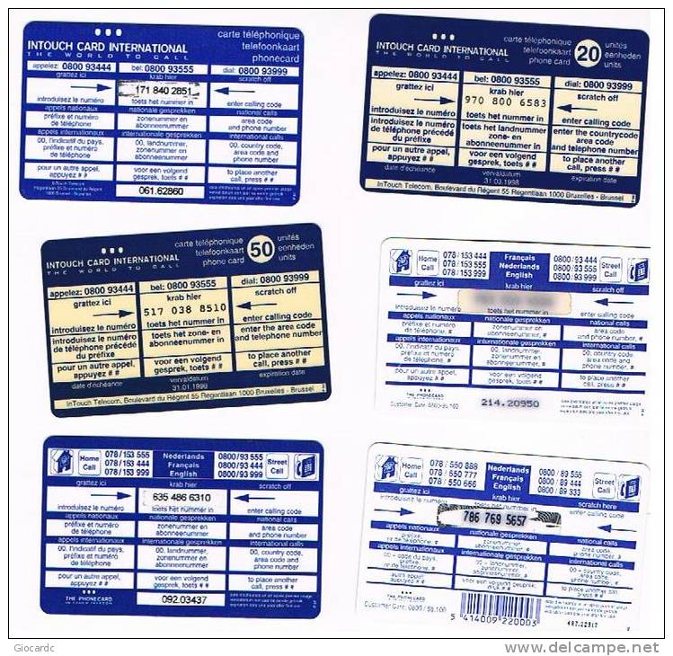 BELGIO (BELGIUM) - INTOUCH   (REMOTE)  -  LOT OF 6 DIFFERENT     - USED °  -  RIF. 5071 - [2] Prepaid & Refill Cards