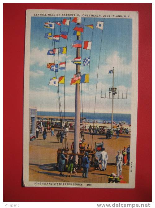 Central Mall On Boardwalk  Jones Beach Long Island NY  1937 Cancel    Linen- Cancel--  ===  -- Ref 252 - Long Island