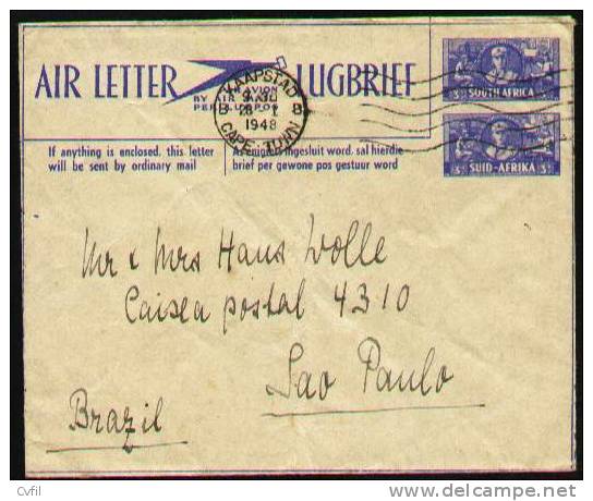 SOUTH AFRICA 1948 - ENTIRE AIR LETTER To SÃO PAULO, BRAZIL - Storia Postale