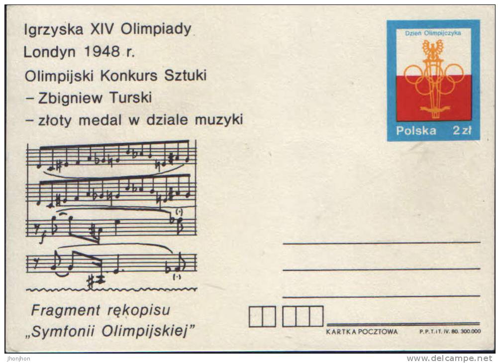 Poland-Postal Stationery Postcard  1980- "Olympic Symphony " By Zbigniew Turski - Estate 1948: Londra