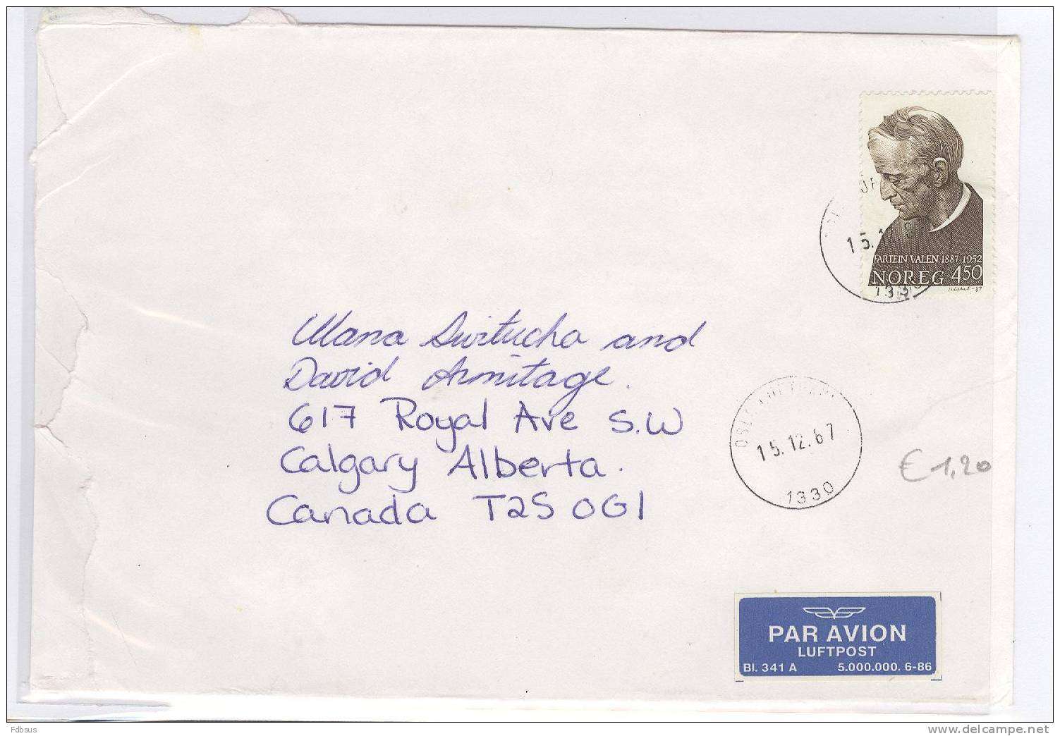1967 ENVELOPPE 1330 TO CANADA - STAMPS ZEGELS  PERSONS - Cartas & Documentos