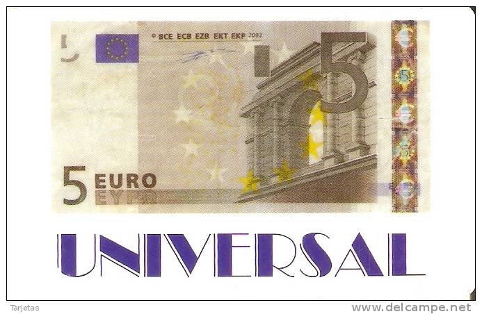 TARJETA DE ESPAÑA DE UNIVERSAL CON UN BILLETE DE 5 EUROS - Francobolli & Monete