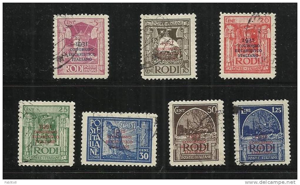 COLONIE ITALIANE 1931 EGEO CONGRESSO EUCARISTICO SERIE COMPLETA COMPLETE SET USATA USED OBLITERE' - Egeo