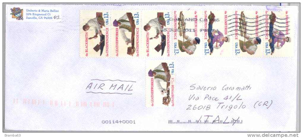 Busta Viaggiata AIR MAIL  C.13 USA - FOR INDEPENDECE - Blacksmith - Leatherworker - Seamstress - Wheelwright - Marcophilie