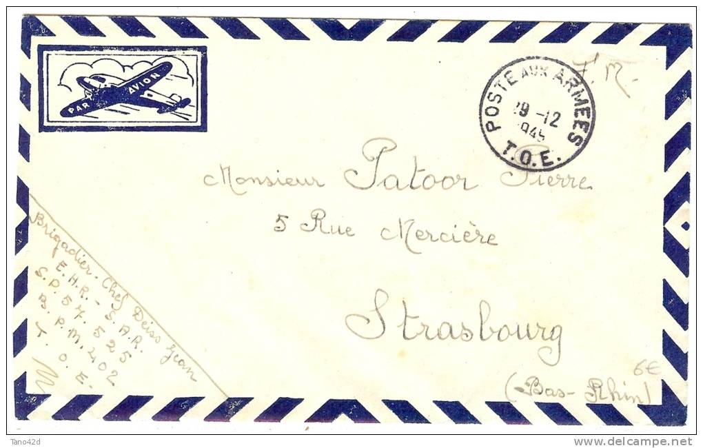 REF LANV 1 - ENVELOPPE AVION EN FM OBL. POSTE AUX ARMEES T.O.E. 29/12/1945  POUR STRASBOURG - Guerra D'Indocina/Vietnam