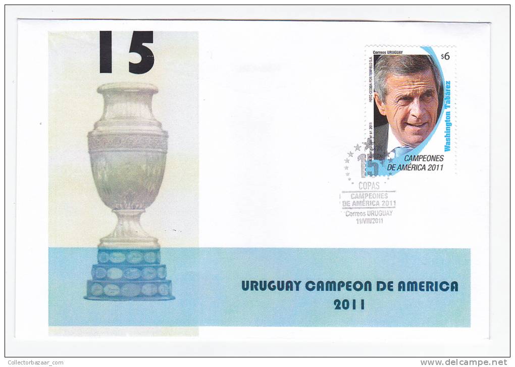 [WIN676] URUGUAY SOCCER  AMERICAS CUP 2011 CHAMPION FDC COVER  - Coach Washington Tabarez - Soccer American Cup