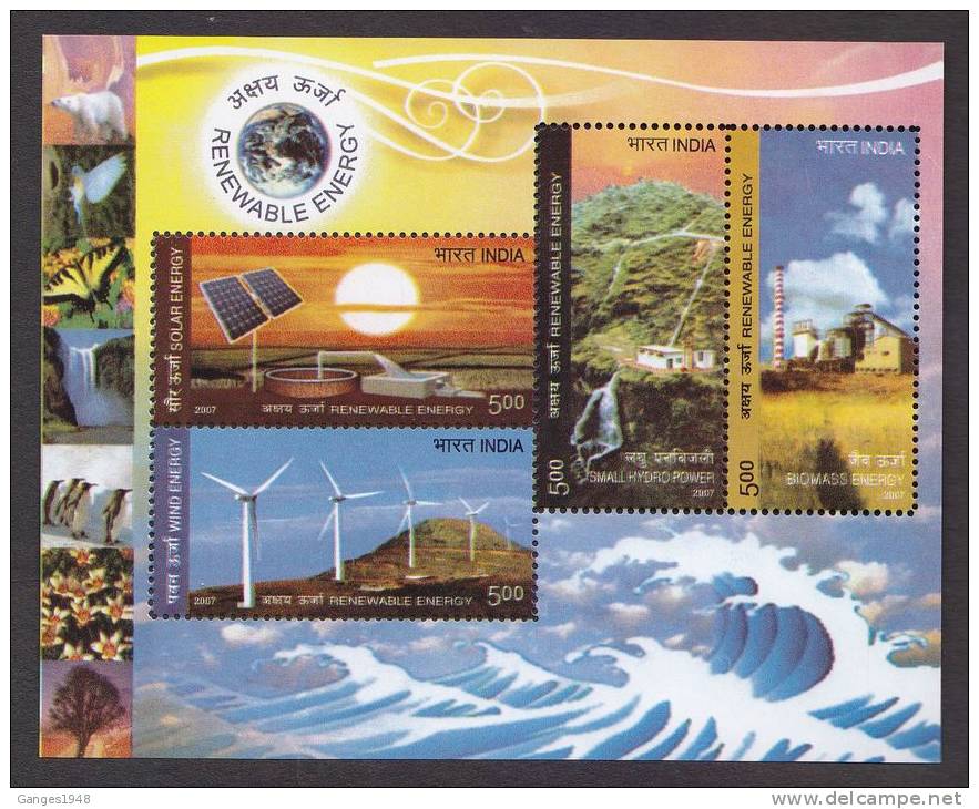 India 2007  RENEWABLE ENERGY  Block Miniature Sheet # 16007 S  Inde Indien - Blokken & Velletjes